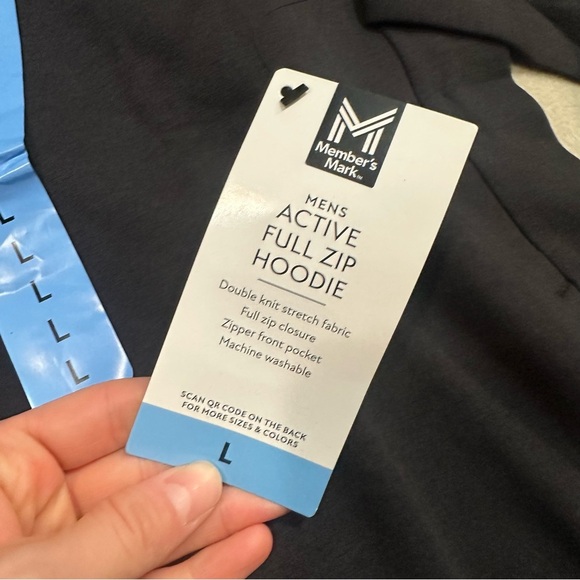 Members mark men’s active full zip hoodie in black - Picture 3 of 3